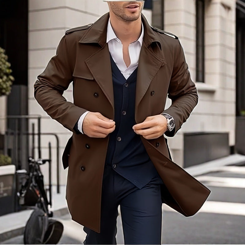 Herren Doppelt-knopf Trenchcoat mit praktischen Taschen R&B