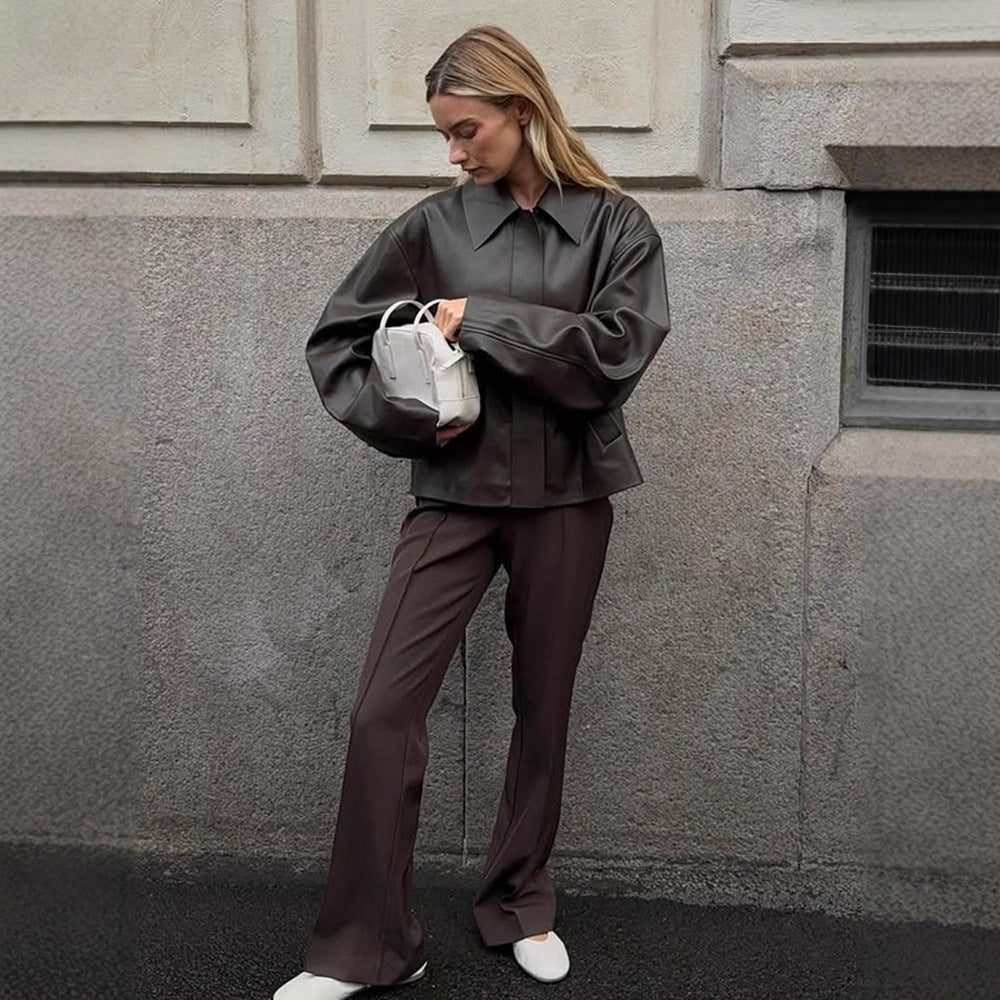 Damen modische Kunstlederjacke mit oversized Design R&B
