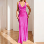Damen Figurumspielendes Maxikleid mit elegantem V-Ausschnitt und Raffungen