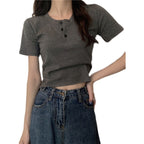 Damen Kurzarm Henley-Shirt