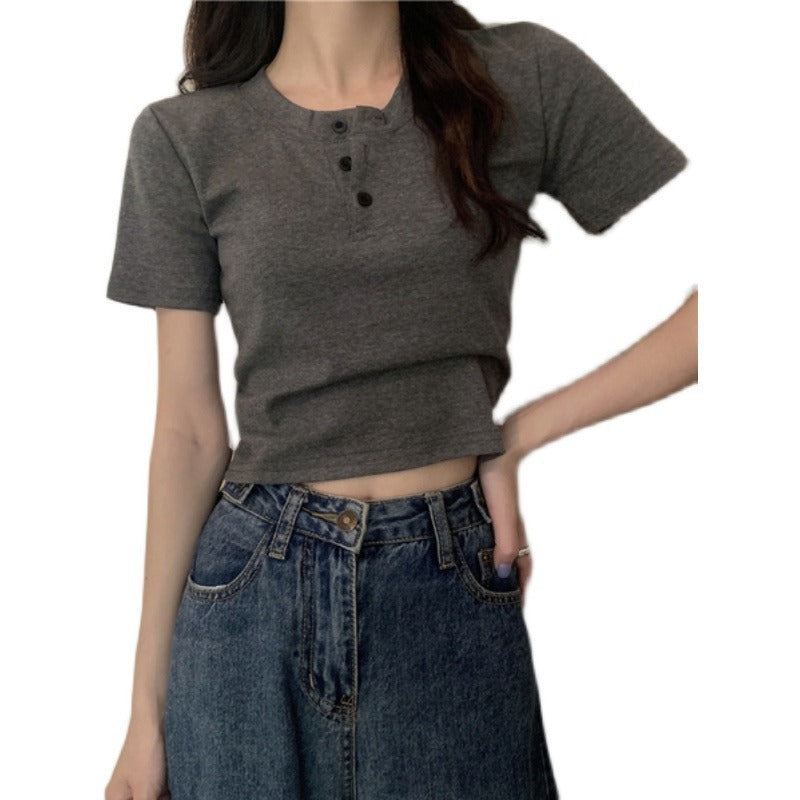 Damen Kurzarm Henley-Shirt
