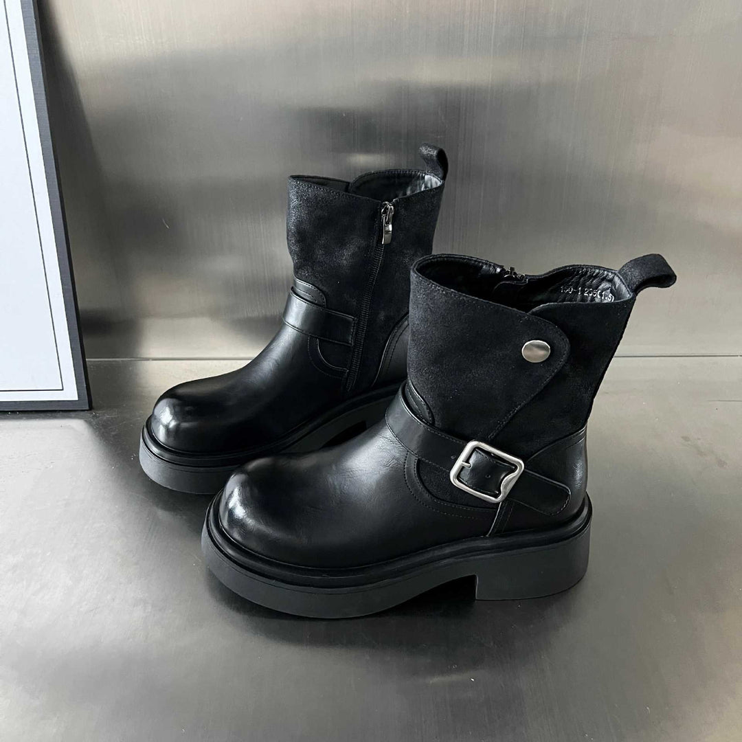 Damen Kick-Boots mit modischem Riemen und stabiler Gummisohle R&B