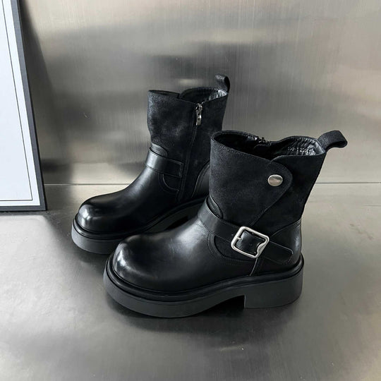 Damen Kick-Boots mit modischem Riemen und stabiler Gummisohle R&B