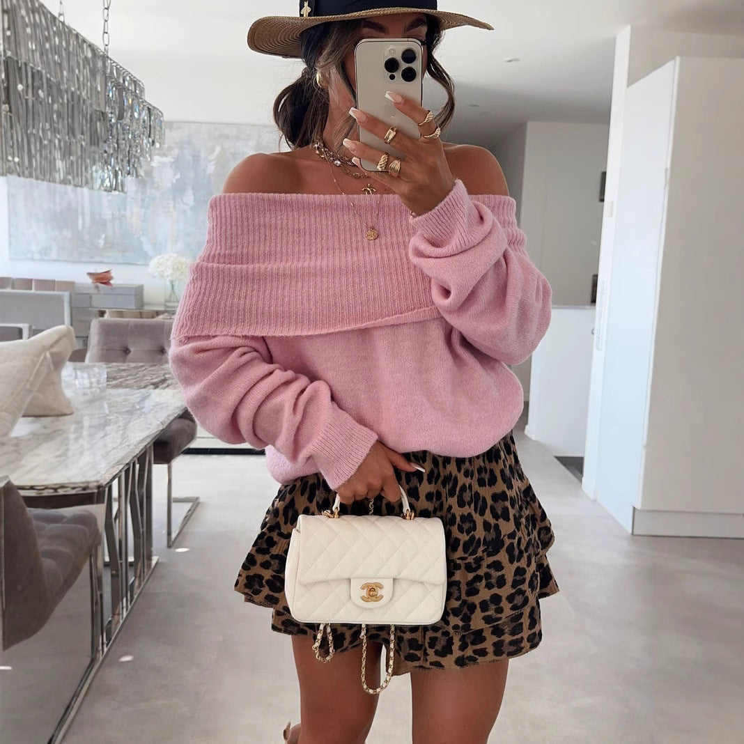 Damen lässiger Off-Shoulder Pullover mit Rippenstruktur R&B