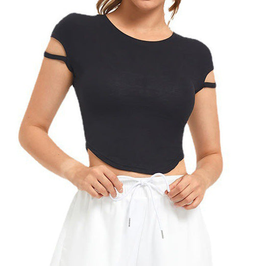 Damen Kurzarm-Crop-Top mit innovativem Design und elastischen Trägern R&B