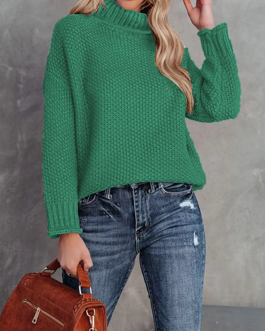 Damen kuscheliger Strickpullover mit hohem Kragen und luftiger Struktur R&B