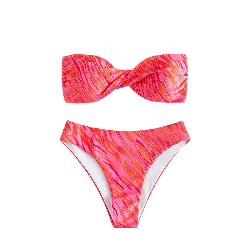 Damen Bandeau-Bikini mit elegantem Knotted-Detail und hochgeschnittenem Unterteil R&B