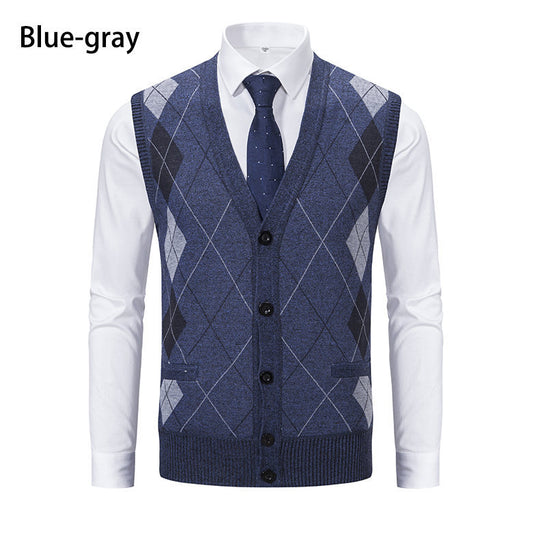 Herren elegante Strickweste mit modernem Rautenmuster und praktischen Taschen R&B