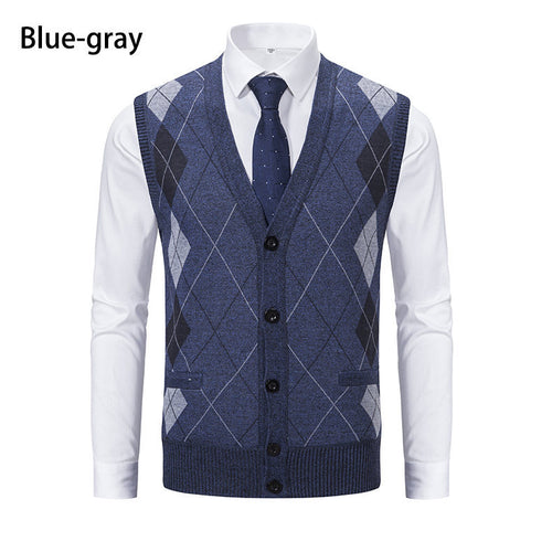 Herren elegante Strickweste mit modernem Rautenmuster und praktischen Taschen R&B