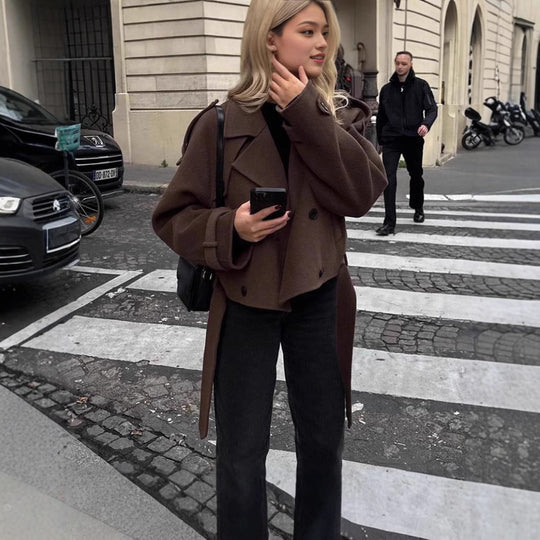 Damen modische und überschnittene Wolljacke mit doppelter Knopfleiste R&B