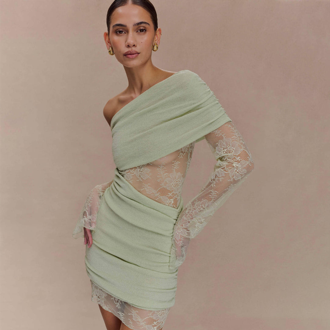 Damen elegantes Minikleid mit Spitzenärmeln R&B