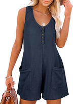 Damen lässiger Kurz-Jumpsuit mit Knopfleiste und Taschen