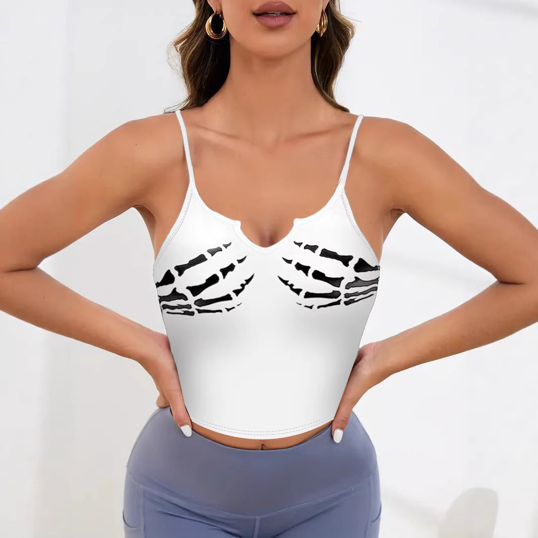 Damen Sportliches Crop-Top mit kreativem Skelett-Design R&B