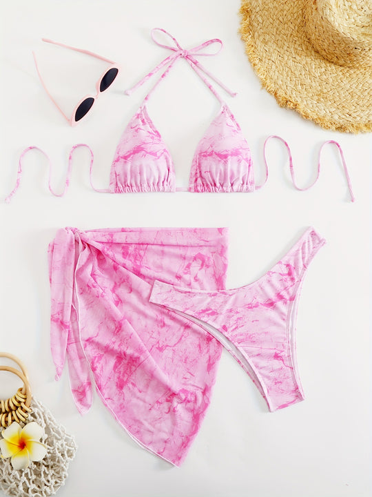 Damen Triangel-Bikini-Set mit elegantem Wickelsarong R&B