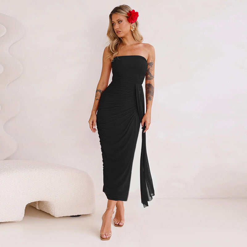 Damen Elegantes Wickelkleid mit taillierter Silhouette und schulterfreiem Design EB