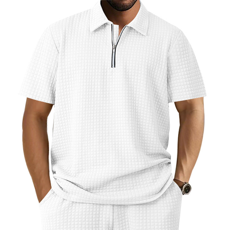 Herren Kurzarm Polo-Shirt mit strukturiertem Design und Reißverschluss R&B
