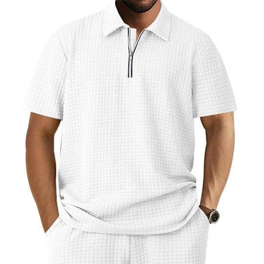 Herren Kurzarm Polo-Shirt mit strukturiertem Design und Reißverschluss R&B