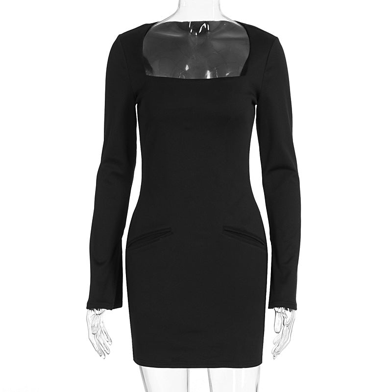 Damen Elegantes Kostümkleid mit Quadrat-Ausschnitt und langen Ärmeln R&B