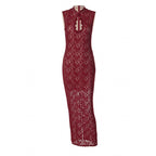 Damen Spitzenkleid mit hohem Kragen und figurbetonter Silhouette R&B