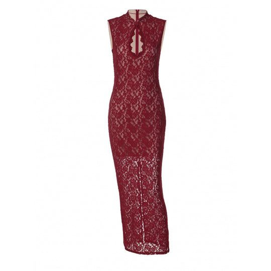 Damen Spitzenkleid mit hohem Kragen und figurbetonter Silhouette R&B