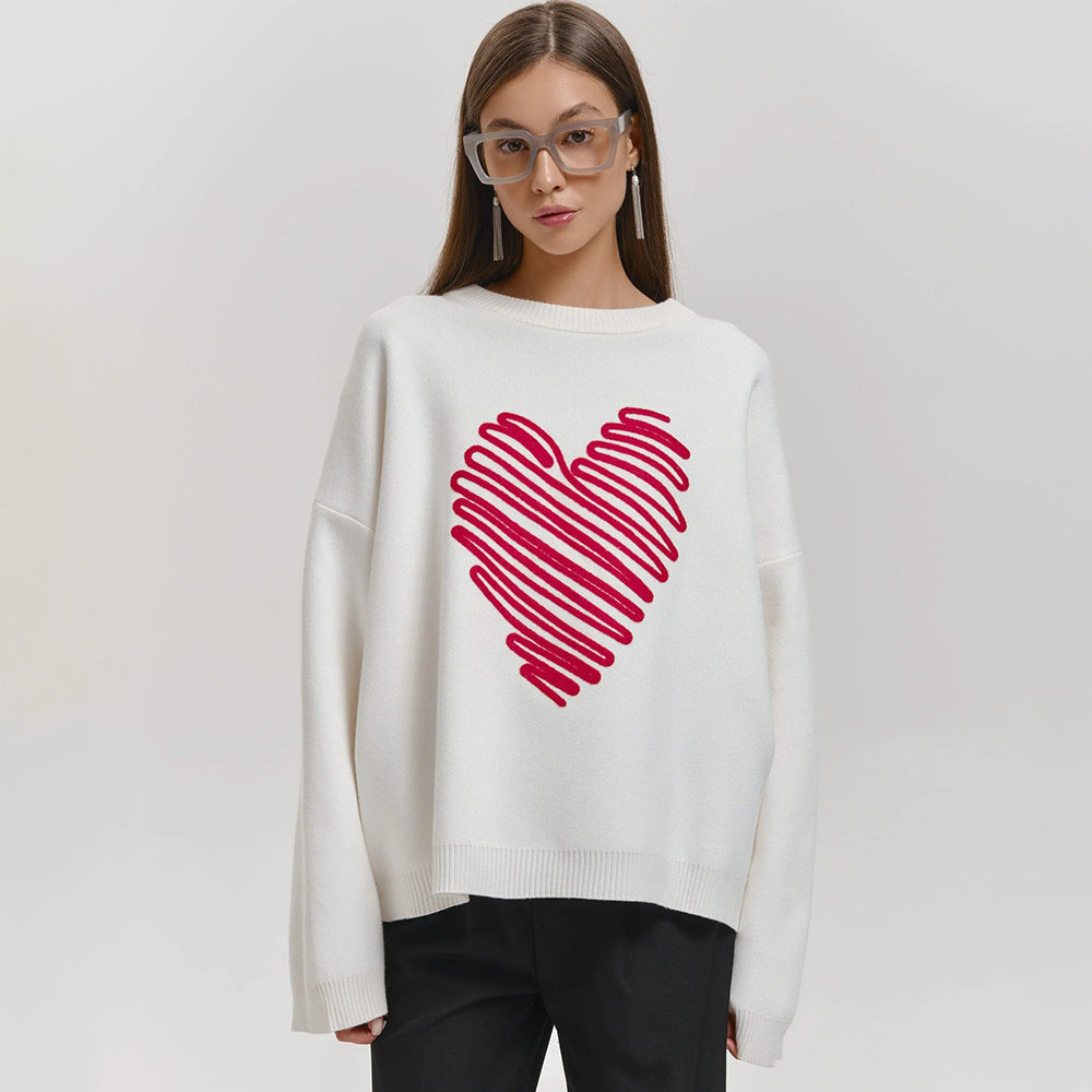 Damen Oversized Pullover mit Herzmuster R&B