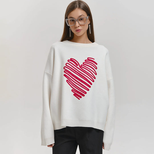Damen Oversized Pullover mit Herzmuster R&B