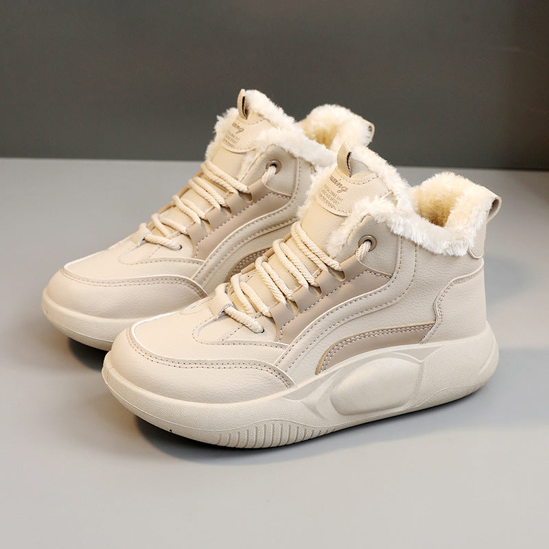 Damen warme High-Top Sneaker mit flauschigem Innenfutter und rutschfester Sohle R&B