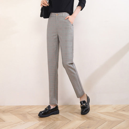 Damen Stoffhose kariert mit High Waist