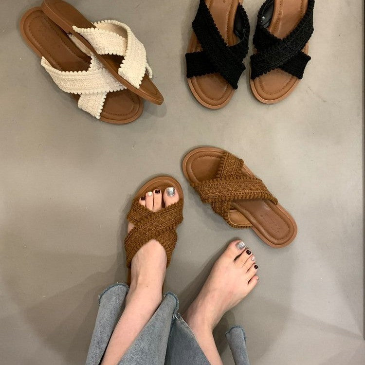 Damen Sandalen mit gekreuztem Riemendesign und komfortablem Fußbett EB