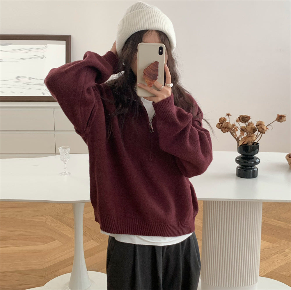 Damen Kurzpullover mit Stehkragen und Reißverschluss R&B