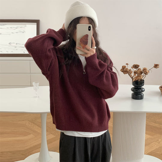 Damen Kurzpullover mit Stehkragen und Reißverschluss R&B