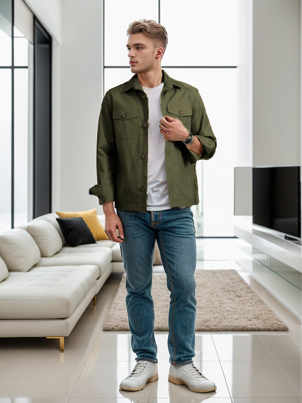 Herren lässige vielseitige Sommerjacke mit praktischen Brusttaschen und regulierbarem Bund R&B