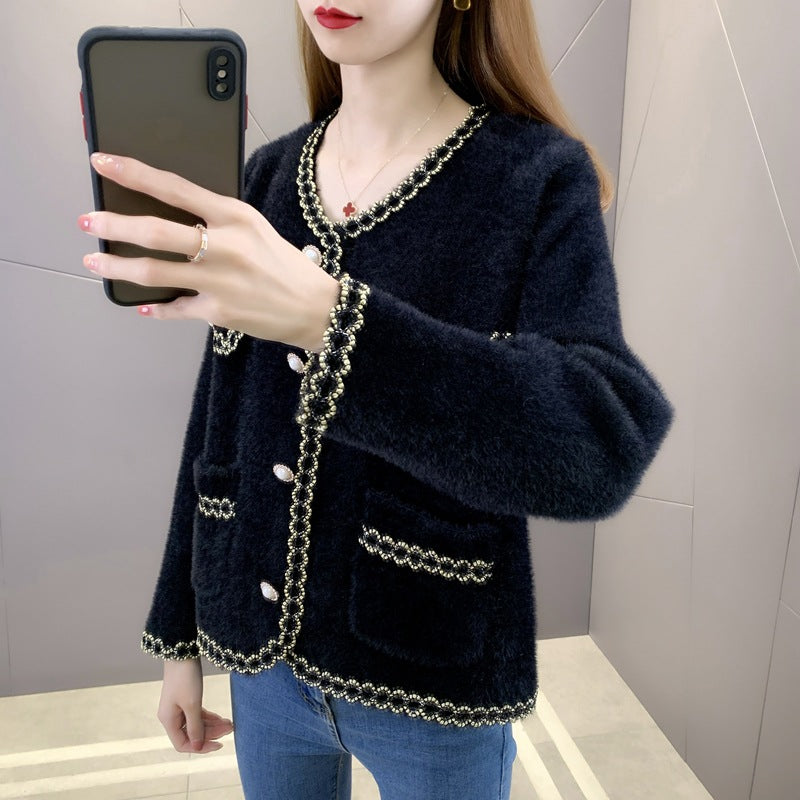 Damen Elegante und luxuriöse Strickjacke mit Perlenverzierungen R&B