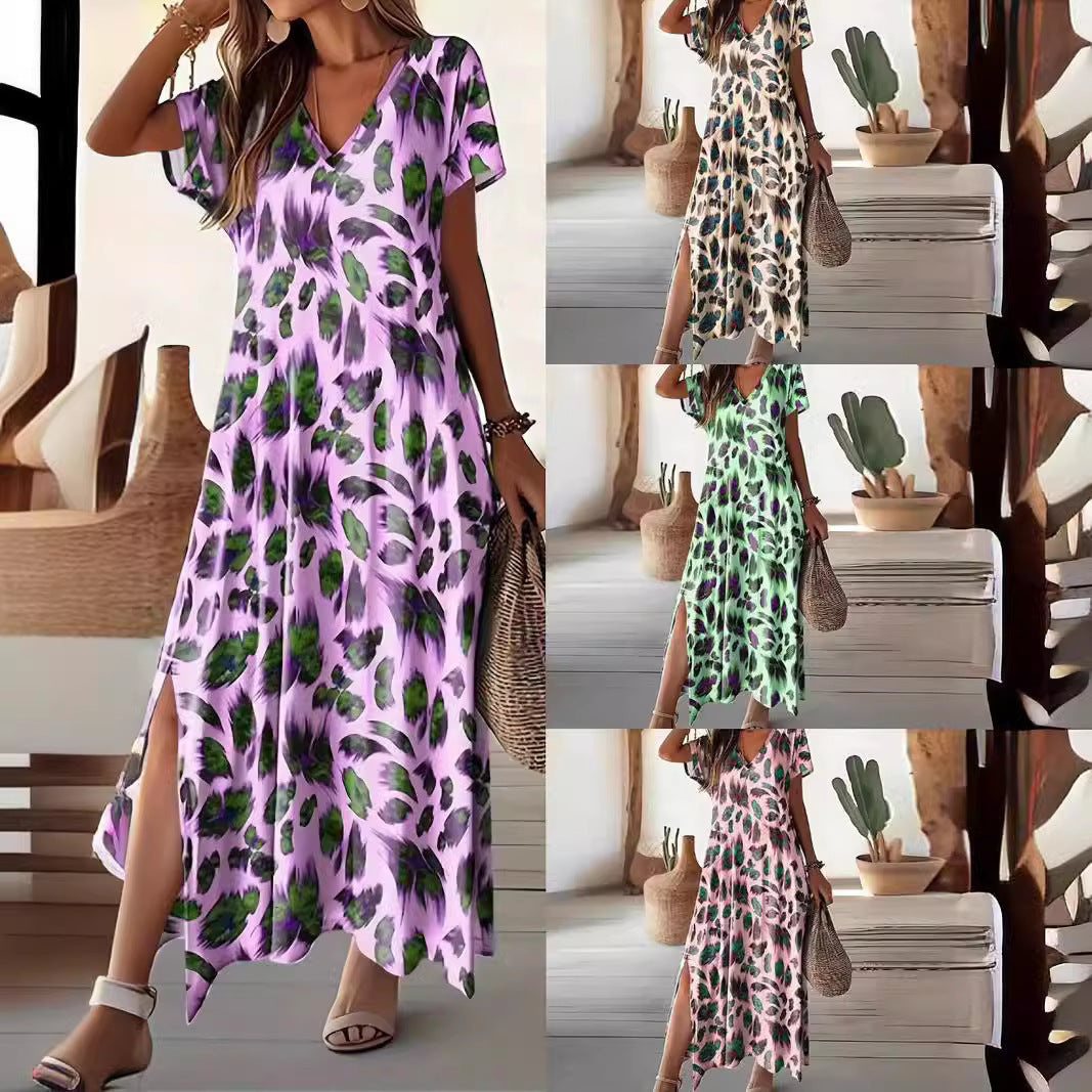 Damen Maxikleid mit elegantem V-Ausschnitt und seitlichen Schlitzen R&B