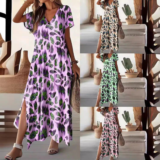 Damen Maxikleid mit elegantem V-Ausschnitt und seitlichen Schlitzen R&B