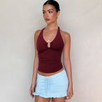 Damen Neckholder-Top mit dekorativem Ausschnitt und Raffung R&B