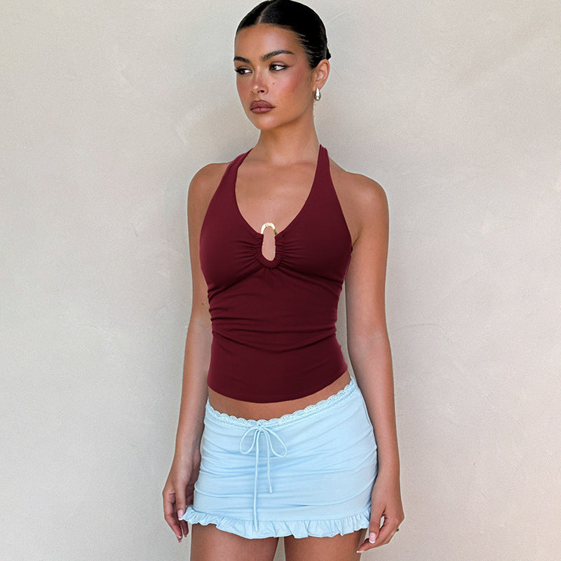 Damen Neckholder-Top mit dekorativem Ausschnitt und Raffung R&B