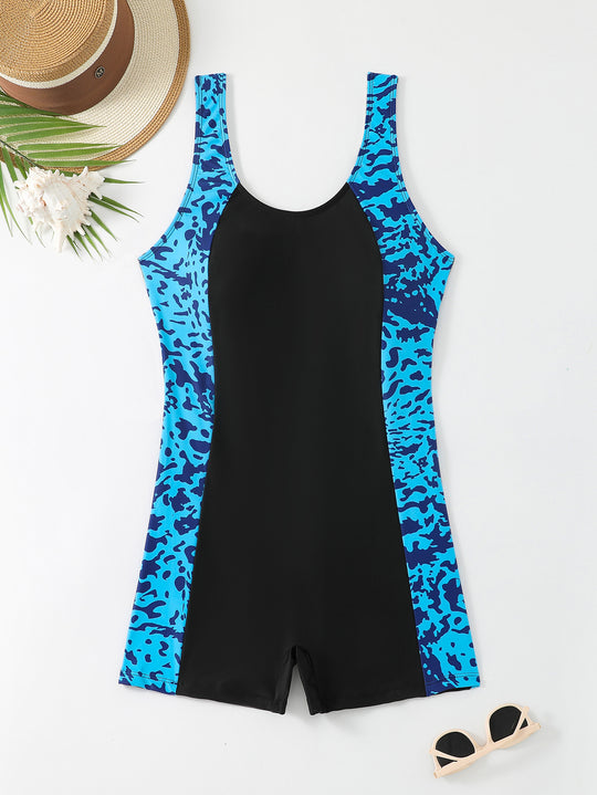 Damen Sportlicher Schwimmanzug mit modischem Muster R&B