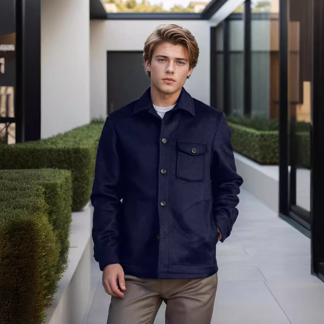 Herren modische Wolljacke mit Brusttasche und Knopfdetails R&B