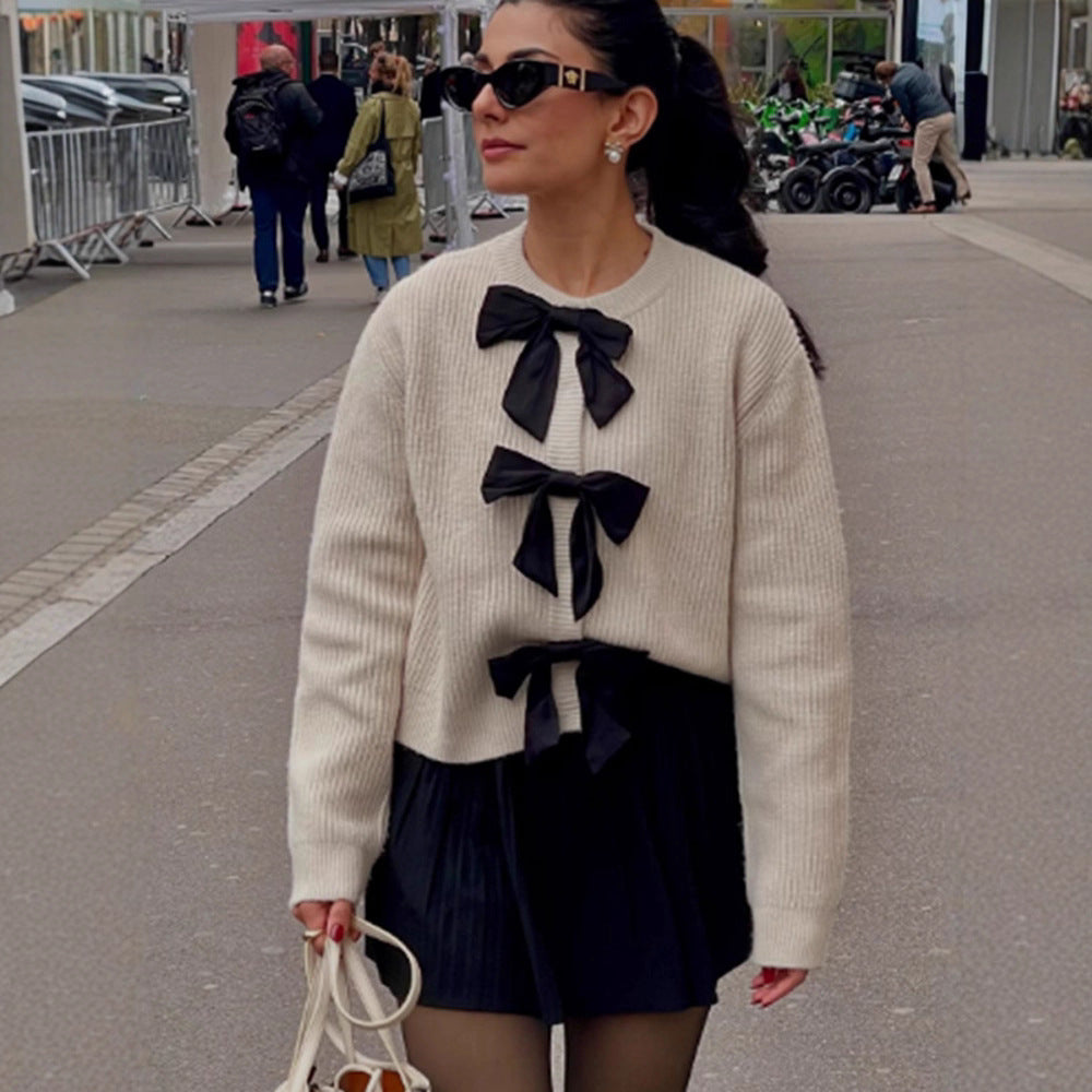 Damen modischer Pullover mit dekorativen Schleifen R&B