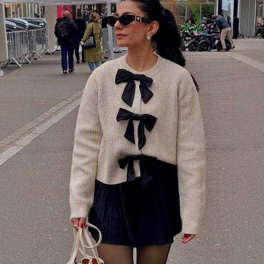 Damen modischer Pullover mit dekorativen Schleifen R&B