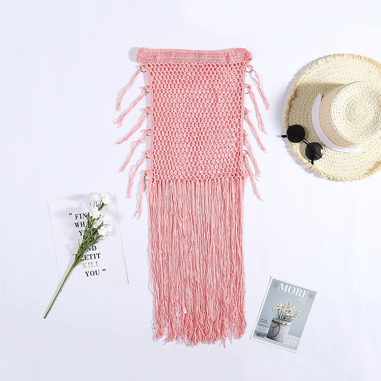 Damen Häkel-Strandponcho mit Fransen und dekorativen Muscheldetails R&B