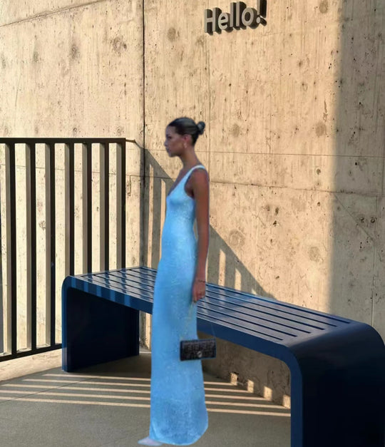Damen nan Säulenmaxikleid mit schlankem körpernahem Schnitt und schmalen Trägern R&B