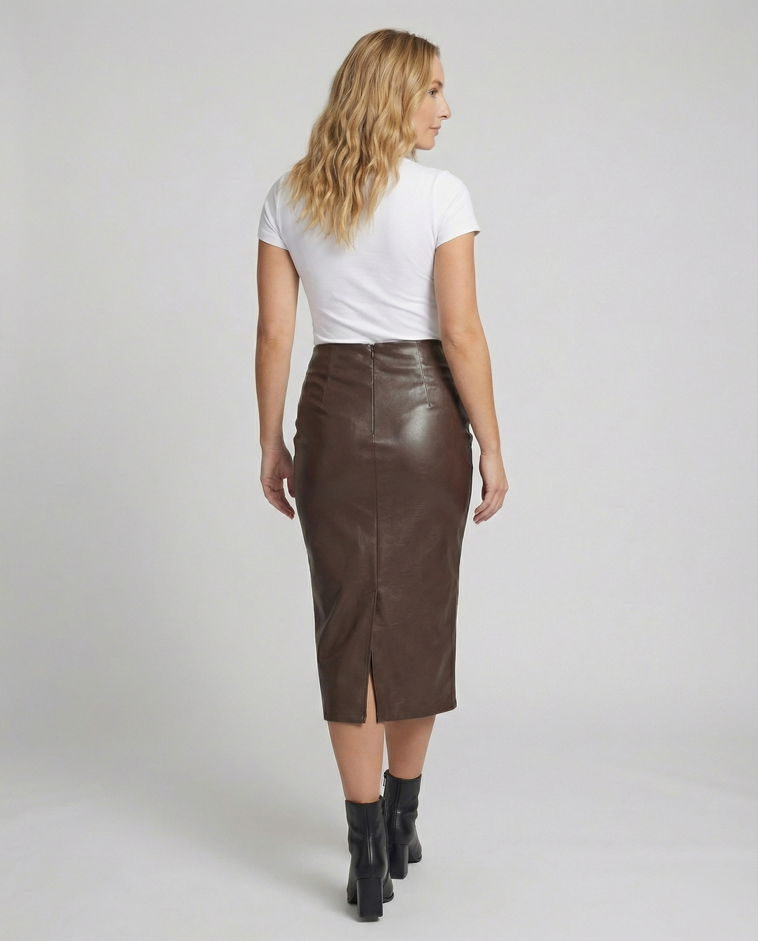 Damen Midi-Rock aus hochwertigem Leder mit Raffung R&B