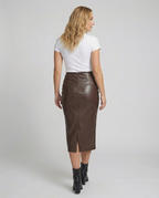 Damen Midi-Rock aus hochwertigem Leder mit Raffung R&B