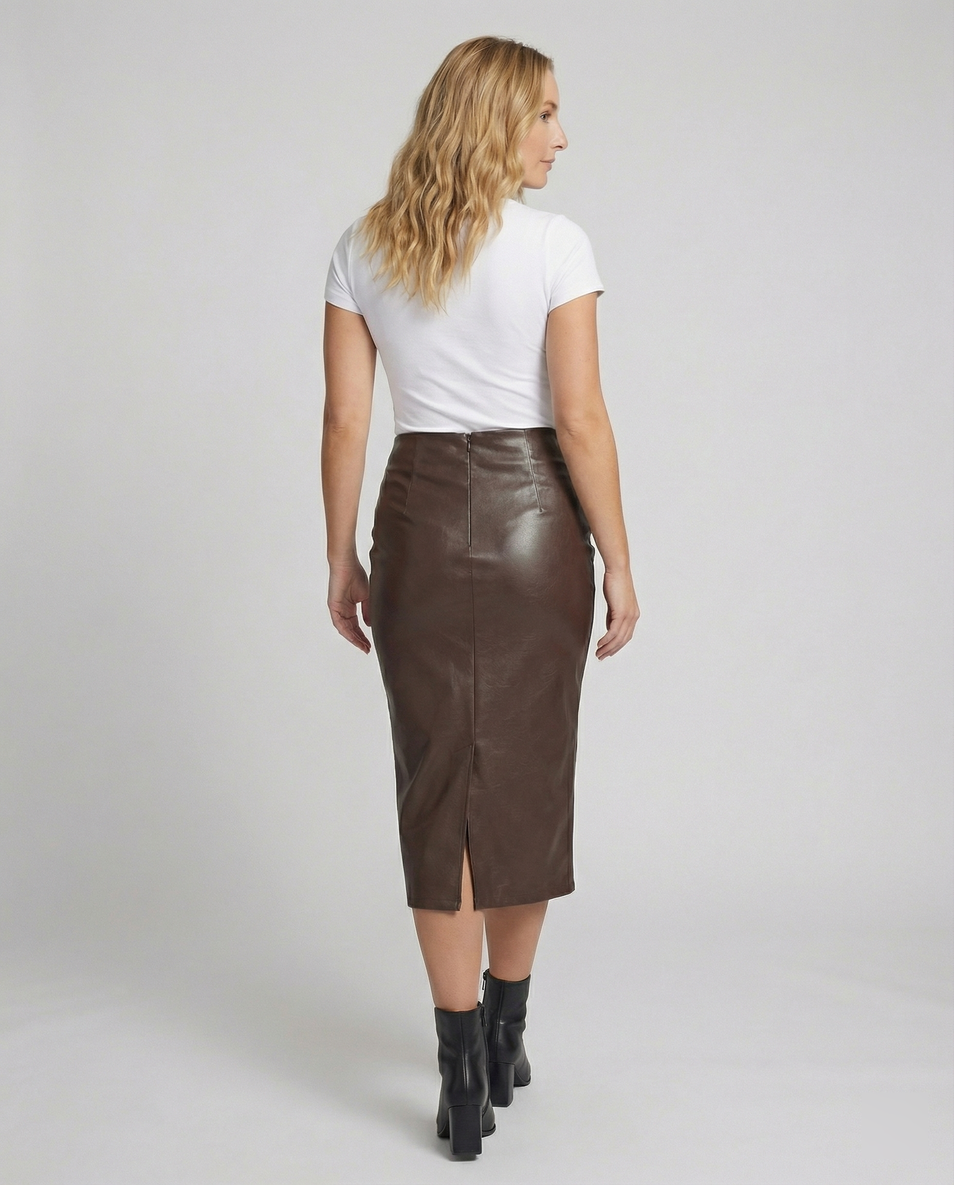 Damen Midi-Rock aus hochwertigem Leder mit Raffung R&B