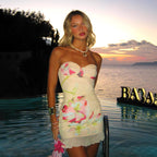 Damen Cocktail-Kleid mit floralem Design und korpetierraffiniertem Schnitt R&B