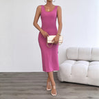 Damen figurbetontes Midi-Kleid aus Rippstrick mit Spaghettiträgern EB