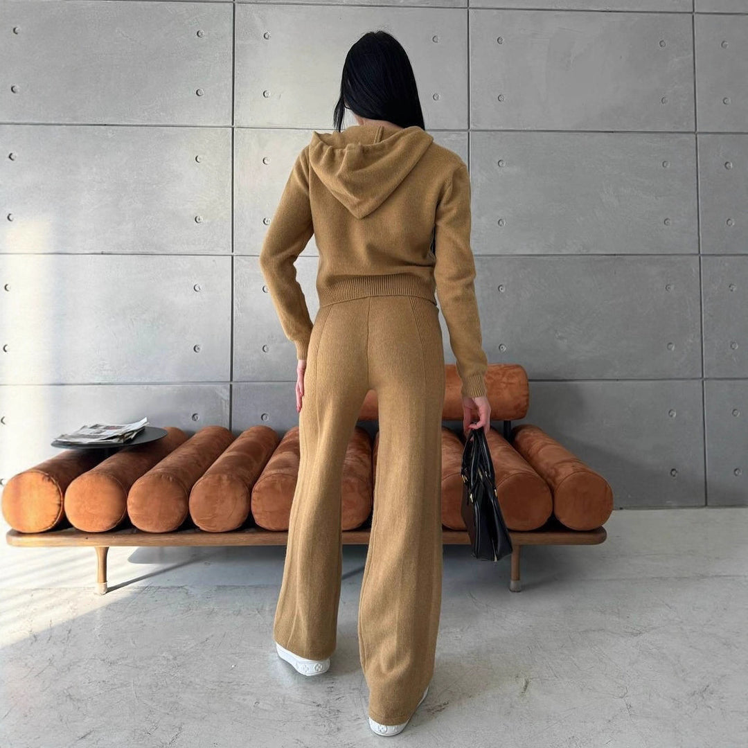 Damen Strickoverall mit modischem Reißverschluss und Kapuze R&B