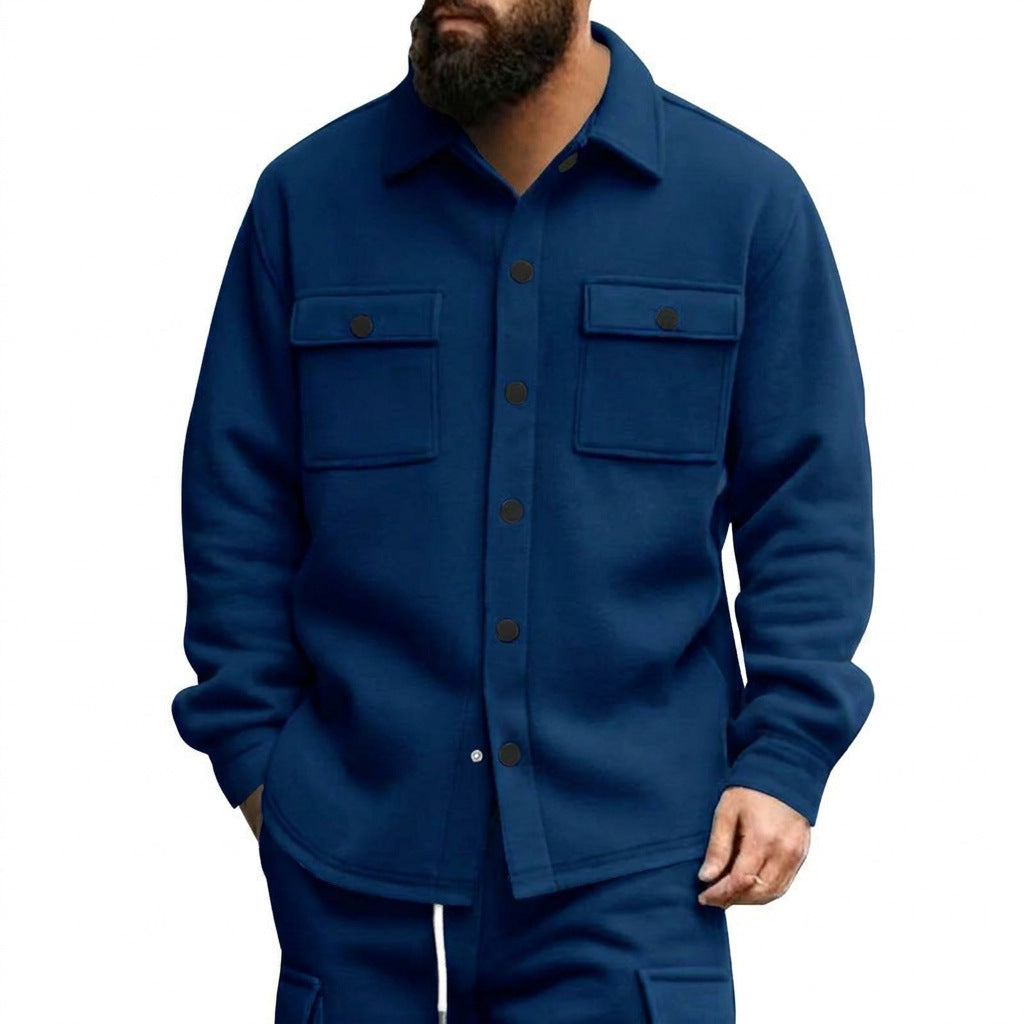 Herren nan robuste Wollfleece-Überhemdjacke mit aufgesetzten Brusttaschen und Druckknopfleiste R&B
